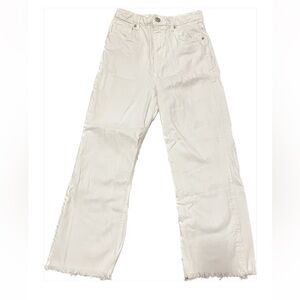 Zara Relaxed Fit Raw Edge Bottom White Denim Pants | 2